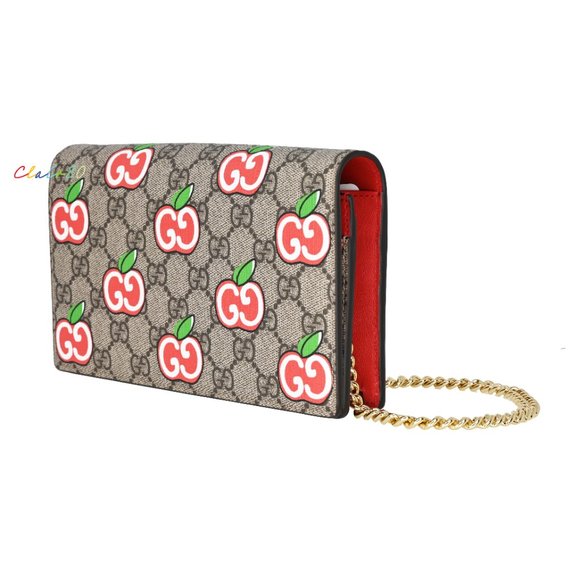 Gucci 634275 GG Supreme Apple Print Chain Wallet - Picture 1 of 8